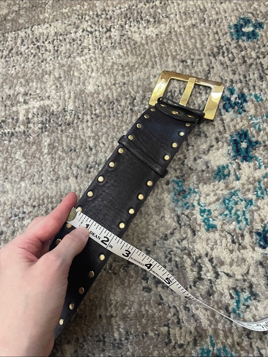 St. John  Dark Brown Leather Studded Belt with Gold Buckle main image 5